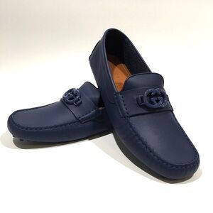GUCCI INTERLOCKING G DRIVING MOCCASINS -INDIGO BLUE CALF LEATHER -MEN US 13 -NEW